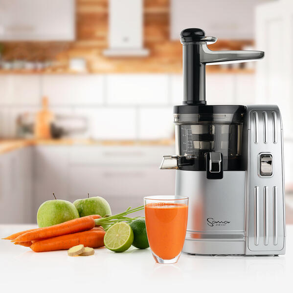 The Sana 828 vertical juicer made the best carrot juice we've ever tried